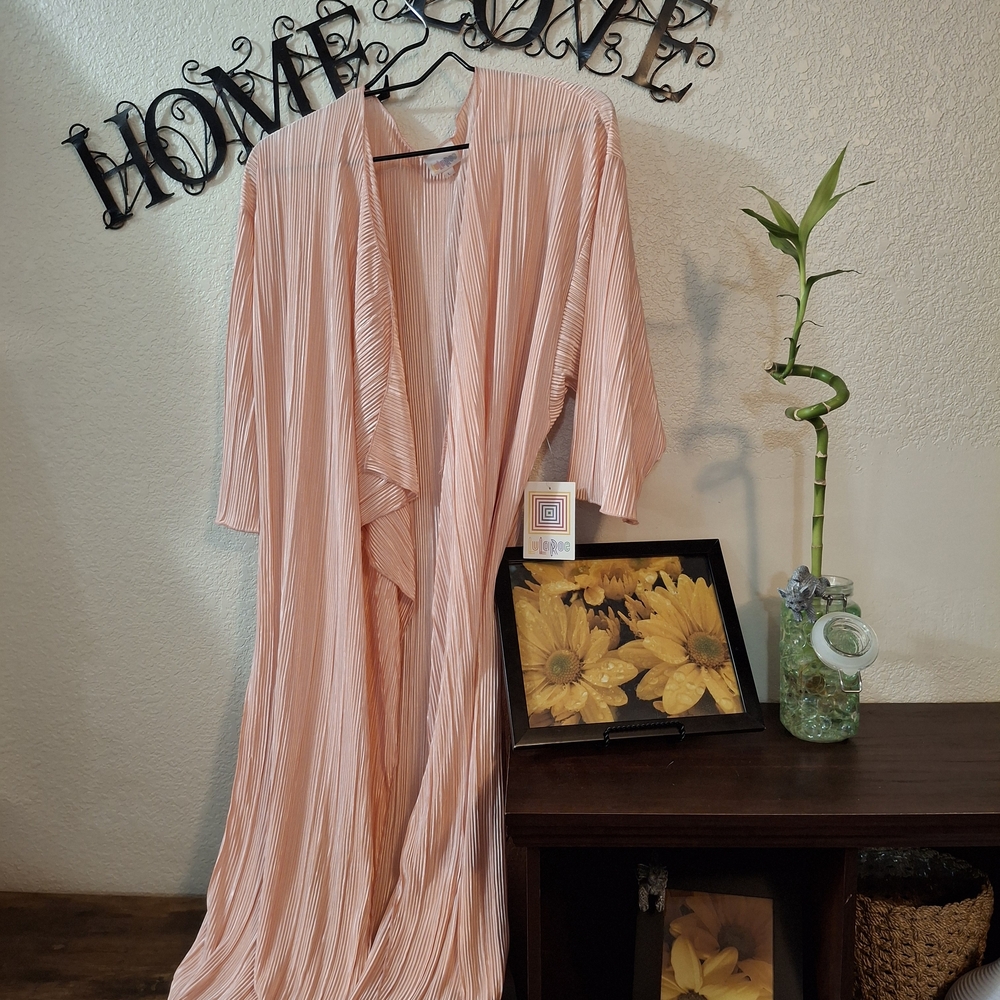 LuLaRoe Shirley Duster Cardigan NWT Size L Blush Pink Pleated